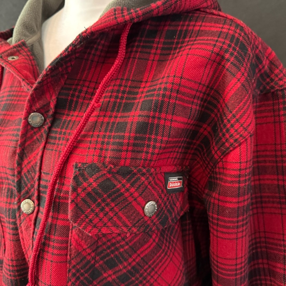 Dickies Red and Black Plaid Hooded Jacket